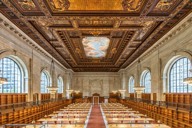 the empty Rose Reading Room at the NYPL's main brach